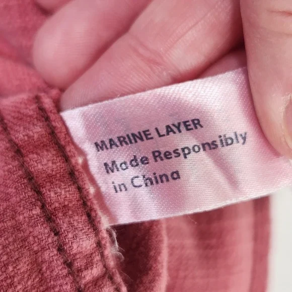 Marine Layer Mens Selvage Short Sleeve Button Down Shirt Red Cotton Slub Large - Picture 7 of 9